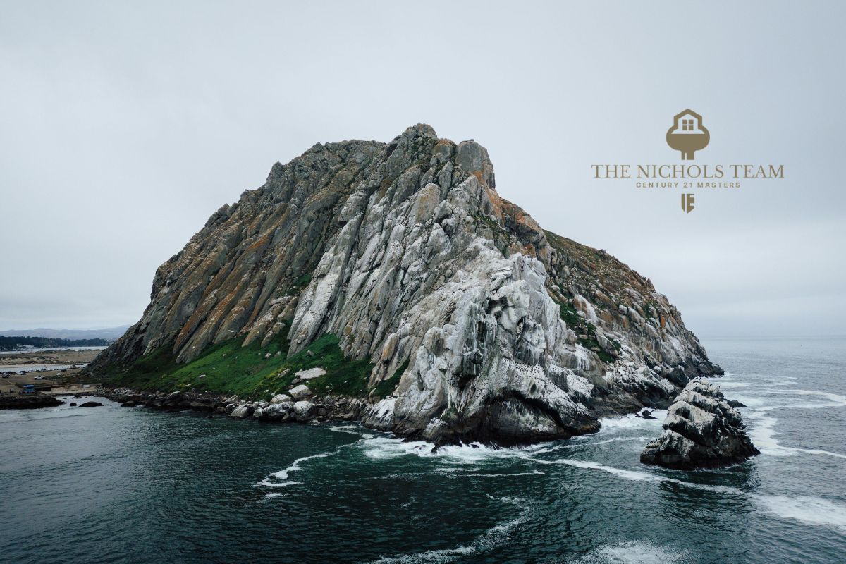 Morro Bay Real Estate Investment Aerial view of Morro Rock and the Pacific Ocean, symbolizing the natural beauty and investment potential of Morro Bay real estate.